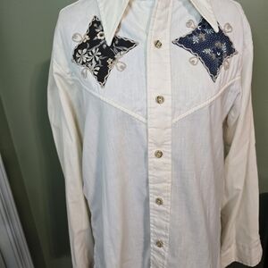 Men's Ivory Button-Down Shirt with Navy Accents